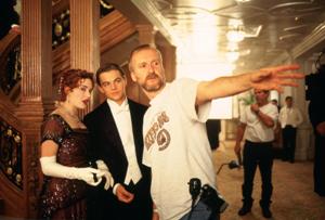 Cameron con Winslet e DiCaprio sul set di Titanic